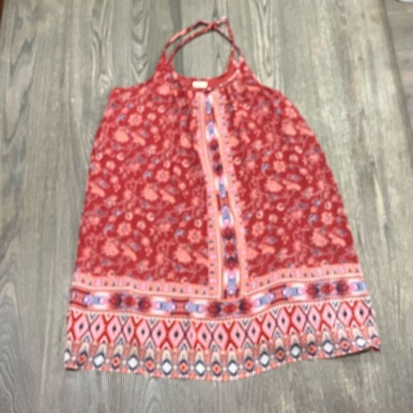 Hollister Mini Dress Tribal Floral Scoop Neck Cross Back Lined Red Size Small - Picture 4 of 5